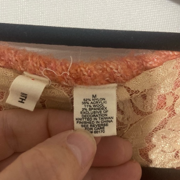 Moth feminine coral colored chunky button lace trim wool blend cardigan size M - Picture 5 of 5